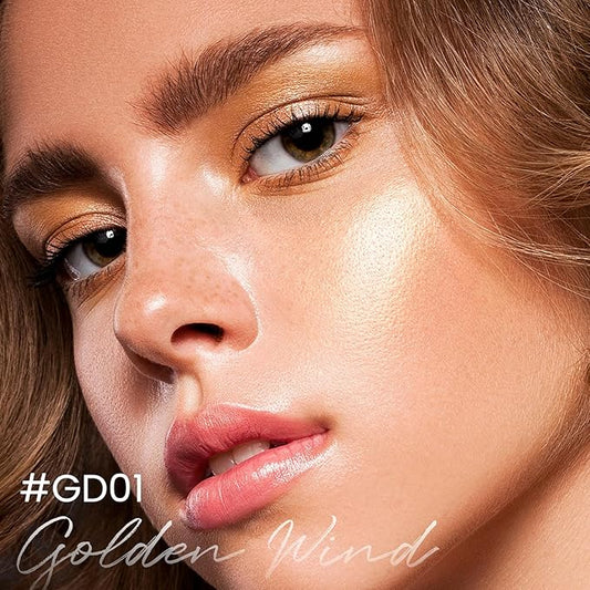 FOCALLURE Shimmer Liquid Highlighter, Smooth Cream Formula and Non-greasy Finish,Delivers a Natural Glow, Long Lasting Illuminator Highlighter Face Enhancing Makeup,Golden Wind