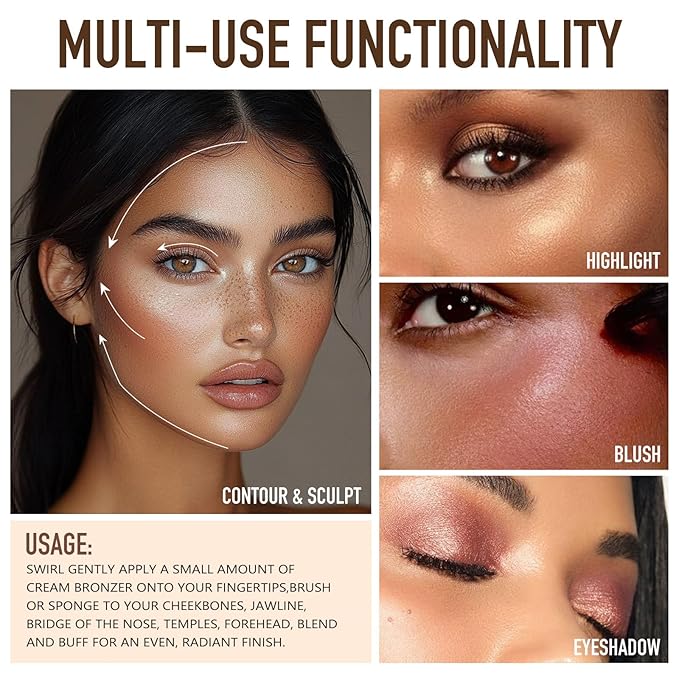 UCANBE Cream Bronzer for Face & Body, Natural Golden Sun-Kissed Glow Highlighter, Luminous Buildable Coverage for Long Lasting Bronzed Glow, Lightweight Brighten Contour Muti-Use Makeup Palette