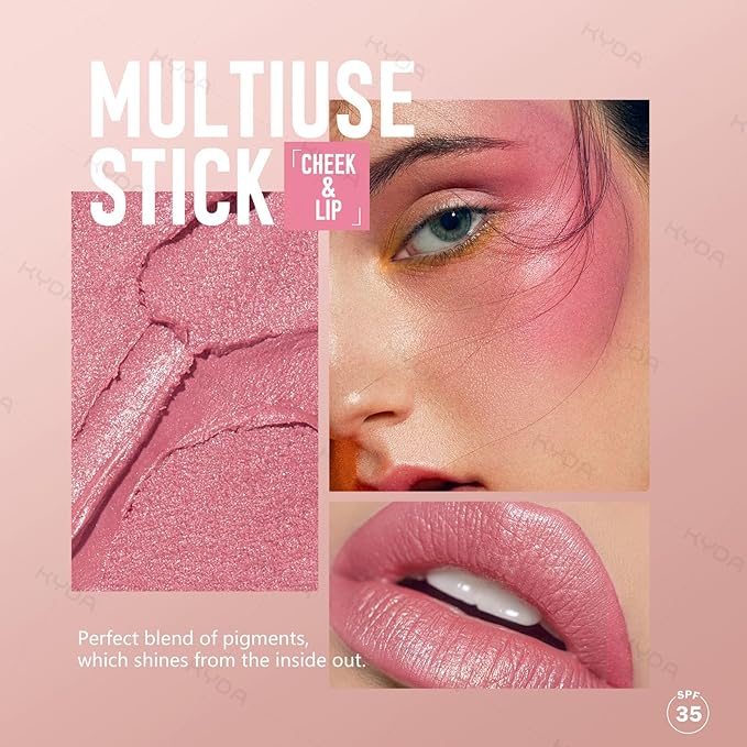 KYDA Mineral Color Balm, Buildable Shimmer Color for Lips and Cheeks, Broad spectrum SPF 35, Natural Shimmer Finish, Lightweight Blendable Creamy, Multiuse Blush Stick, GUAVA