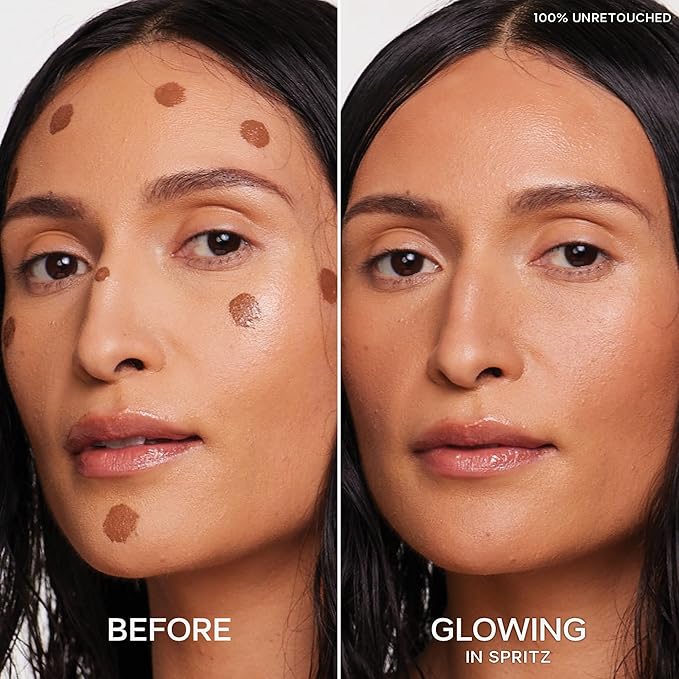Saie Radiant Glow Duo - Dew Bronze Soft-Focus Liquid Bronzer in Spritz (0.4 oz) & Mini Glowy Super Gel Lightweight Illuminator in Sunglow (0.5 oz), Hydrating Makeup Essentials for a Sun-Kissed Glow
