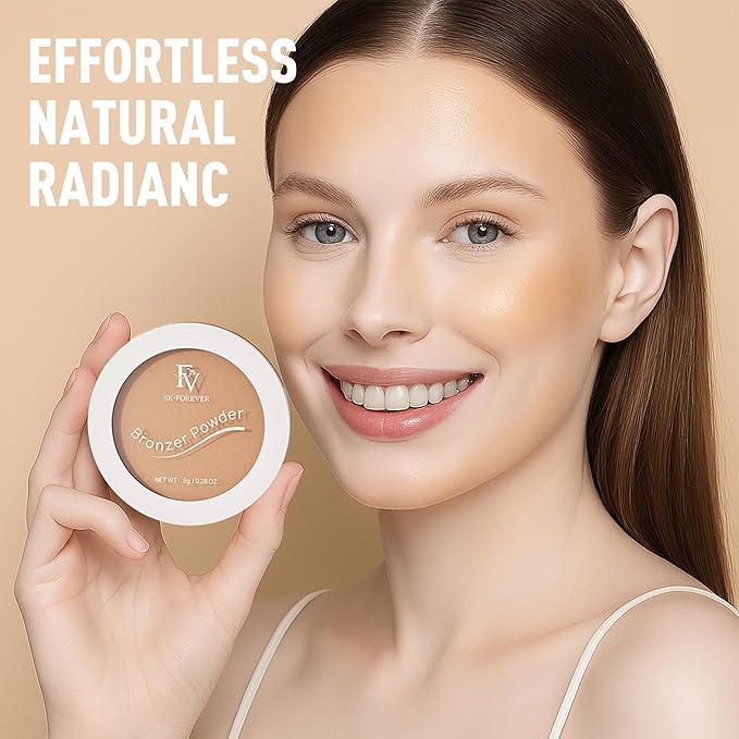 FV Bronzer Powder, Long Lasting Talc-Free Smooth Bronzing Powder, Buildable with Natural Glow Matte Finish, Contour Cheeks, Waterproof Bronzers for Fair Light Skin Tones (Light Bronzer, 0.28 oz)