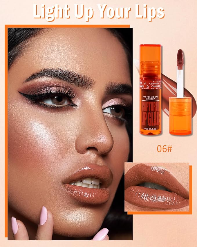 Tinted Lip Gloss-1Pcs Hydrating Non-Stick Nude Brown Lip Tint Stain Liquid Lipstick,Glow Reviver Lip Care Oil Lipstain,Longlasting Waterproof Moisturizing Lipgloss,Makeup Gift for Women-06