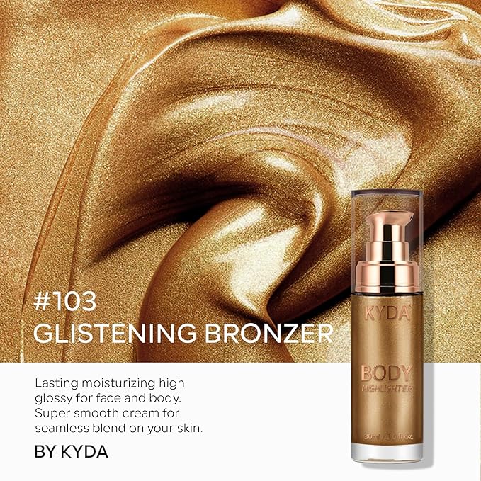 KYDA Body Luminizer, Waterproof Moisturizing and Glow For Face & Body, Radiance All In One Makeup, Face Body Glow Illuminator, Body Highlighter, 1 Fl.Oz, Glistening Bronzer
