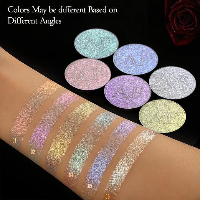 Highlighter Makeup Palette, Long Lasting New Formula, Dazzling Green-Silver Shimmer, Sheer Base, Ideal for Face and Body Contour and Cheek Highlight (#04)