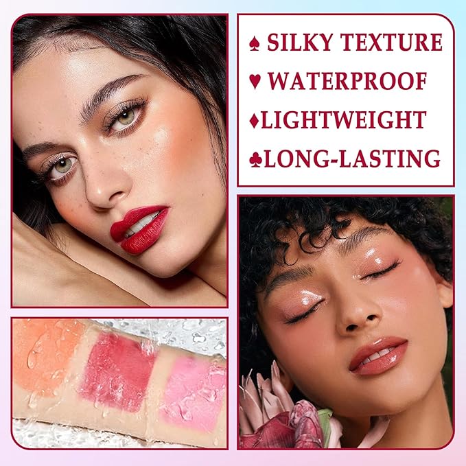 3 Colors Blush Stick with Makeup Sponges,Matte Solid Cream Blush,Multi-Use Blush Stick for Cheeks,Lips and Eye,High Pigmented Blush Makeup Stick Set