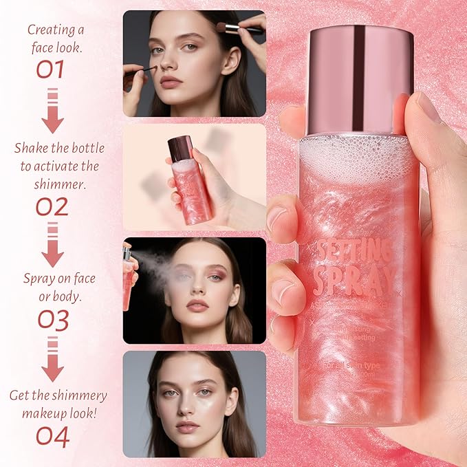 DAGEDA Glitter Setting Spray, Moisturizing + Shimmery + Setting Spray for Face, Fast Drying, Refreshing and Locking Dewy Makeup 3.38 fl. oz / 100 ml (White)