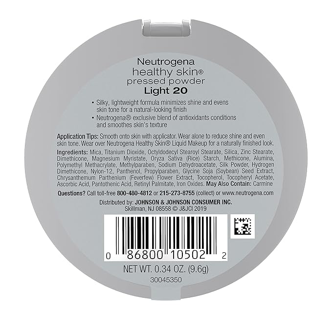 Neutrogena Healthy Skin Pressed Makeup Powder Compact with Antioxidants & Pro Vitamin B5, Evens Tone, Minimizes Shine & Conditions, Light 20, 0.34 oz