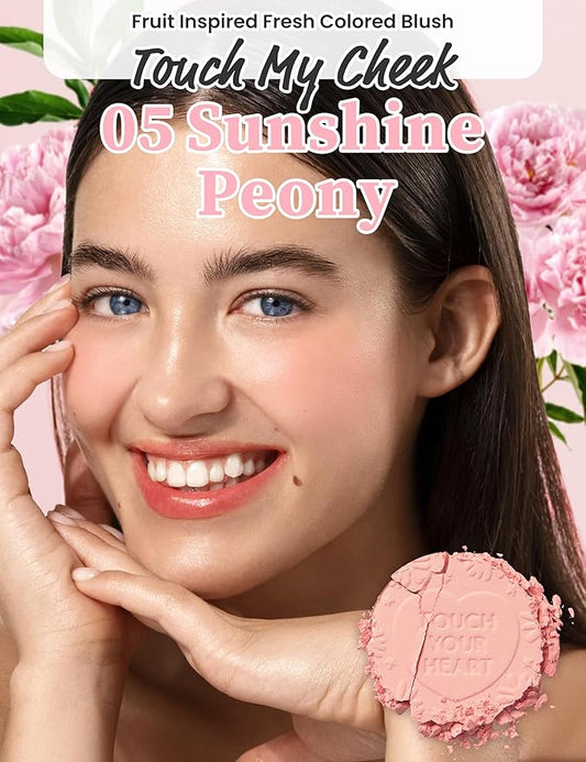MILKTOUCH Touch My Cheek in Bloom Blush Sunshine Peony | Face Blushes Compact Powder Makeup | Oil Absorbing Powder Compact | For Oily Skin Korean Blush (0.18 oz)