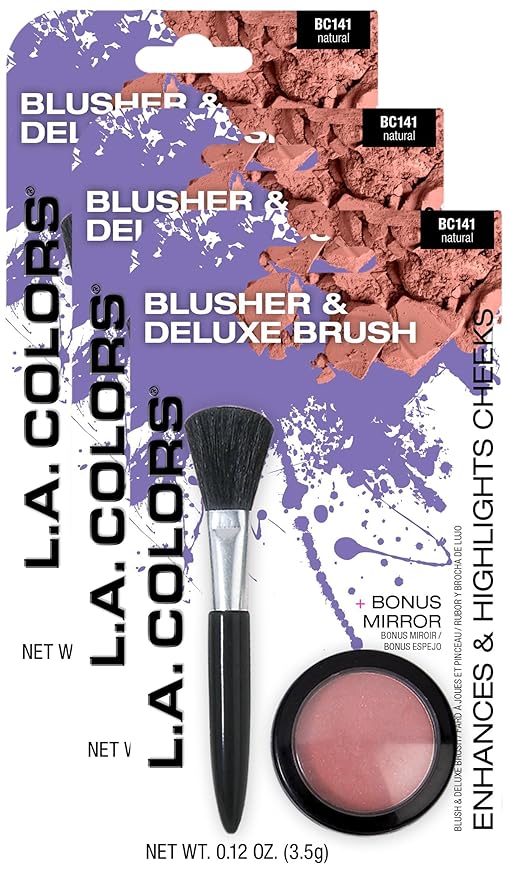 L.A. COLORS Blusher & Deluxe Brush (carded), Natural CBC141 (Pack of 3)