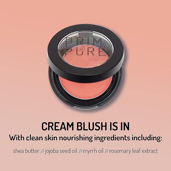 Prim and Pure Natural Cream Blush Palette - Classic Color Mineral Blush - Organic Professional Cosmetics for Face (TOTALLY SHY)