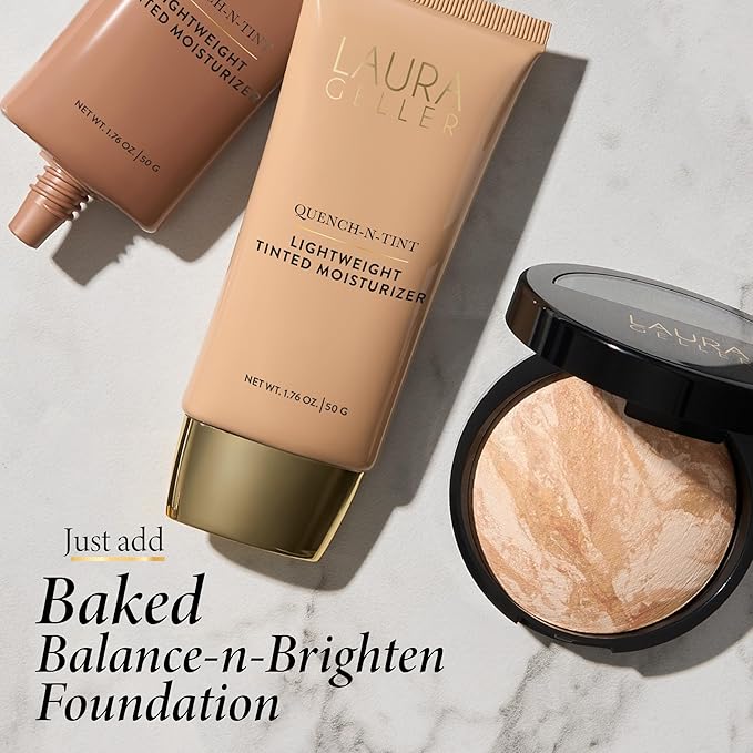LAURA GELLER NEW YORK Quench-n-Tint Lightweight Tinted Moisturizer, Porcelain/Fair - Sheer to Light Buildable Coverage - Natural Glow Finish - Lightweight Formula with Hyaluronic Acid