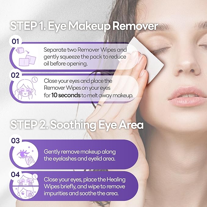 Dr. NOON Oil-Based Makeup Remover & Soothing 2-Step Wipes with Pot Marigold & Melatonin for Heavy Makeup Removal, Eye Wellness | Nourishes & Hydrates Sensitive Skin, Individually Wrapped, 40 wipes