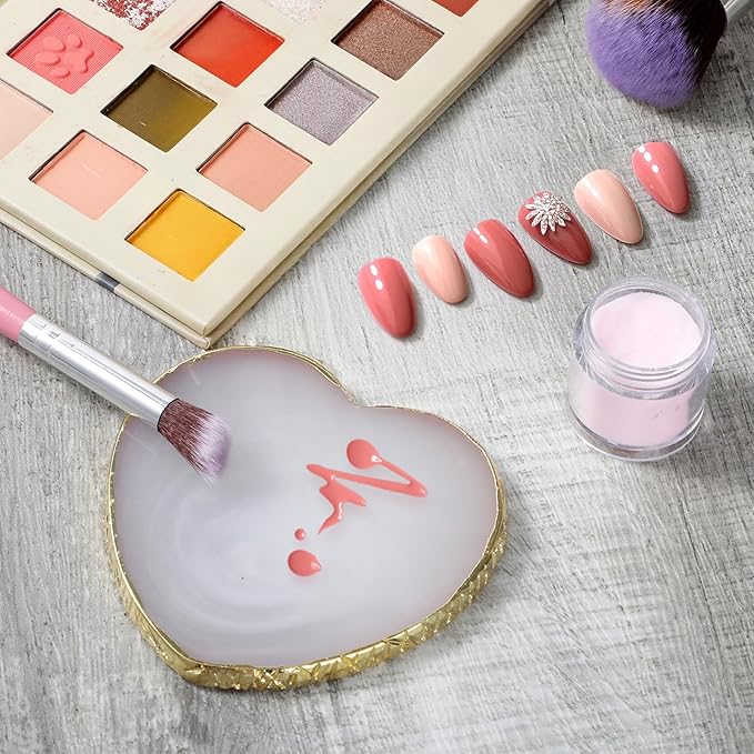 Resin Nail Art Palette, Heart Nail Palette, Nail Pallet for Nail Art with Gold Edge, Pink Nail Polish Tray, Nail Polish Mixing Plate for Nail Art Display Cosmetic Mixing