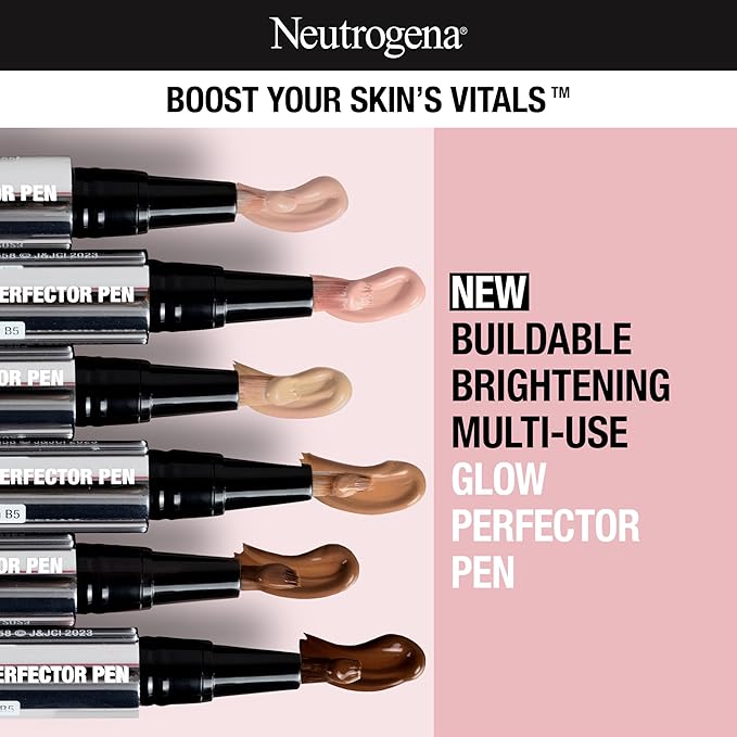 Neutrogena Healthy Skin Glow Perfector Pen, Lightweight Brightening Concealer Pen with Pro-Vitamin B5 & Vitamin E to Brighten Darkness & Dullness for a Natural, Radiant Highlight, Tan, 1 oz