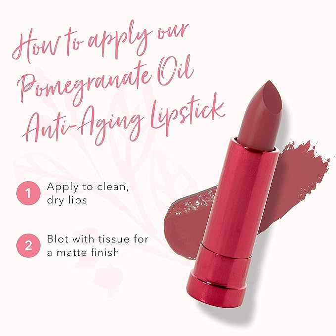 100% PURE Pomegranate Oil Anti-Aging Lipstick Long Lasting, Vibrant Makeup - Moisturizing Cocoa Butter Satin Finish - Vegan Fruit Pigmented Clover Color (Deep Neutral Pink Nude) - 0.15 oz