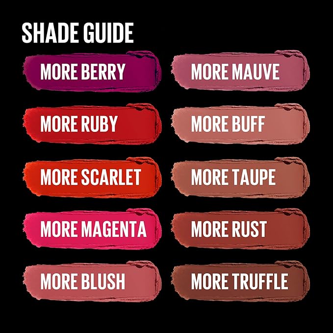 Maybelline Color Sensational Ultimatte Matte Lipstick, Non-Drying, Intense Color Pigment, More Scarlet, Scarlet Red, 1 Count (Pack of 2)