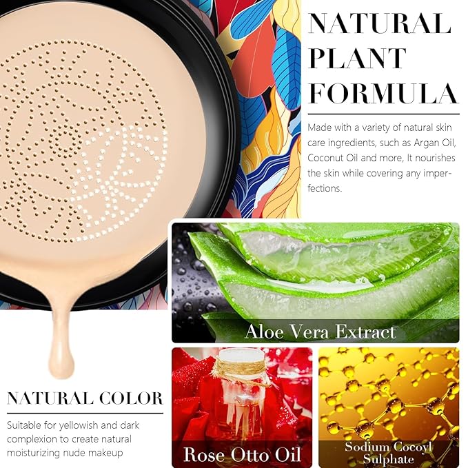 2024 New Mushroom Head Air Cushion CC Cream - Long-Lasting Matte Waterproof Moisturizing Concealer Beauty (Brighten)