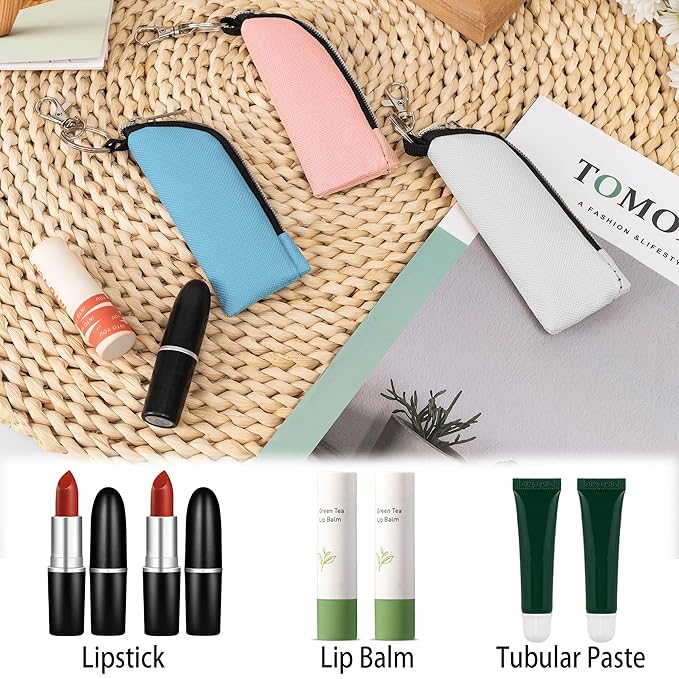 Chapstick Holder, 6 Pcs Lip Balm Sleeve Pouch, Portable Lipstick Holder Bag, Clip-on Makeup Travel Accessories, Great Stuffers for Women