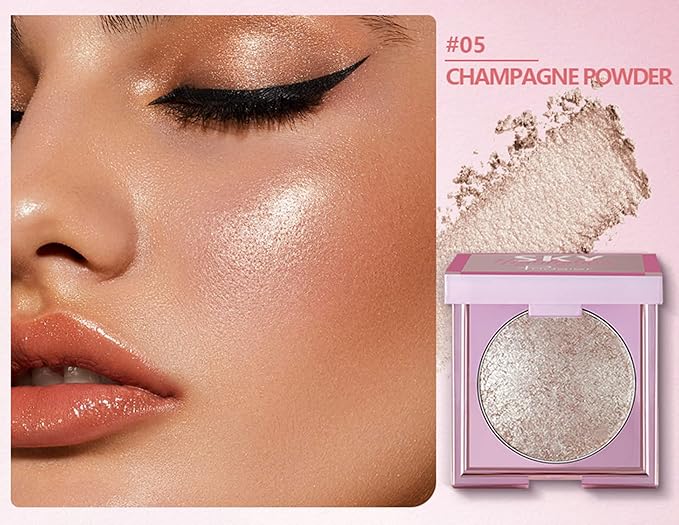 MAEPEOR Face Highlighter Palette 8 Colors Shimmer Glitter Pearl Highlighter Powder Sparkly Diamond Highlighting Palette for Face Cheek (05 Champagne Powder)