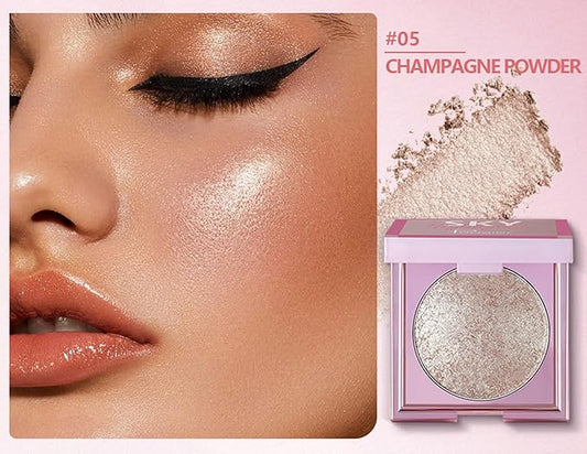 MAEPEOR Face Highlighter Palette 8 Colors Shimmer Glitter Pearl Highlighter Powder Sparkly Diamond Highlighting Palette for Face Cheek (05 Champagne Powder)