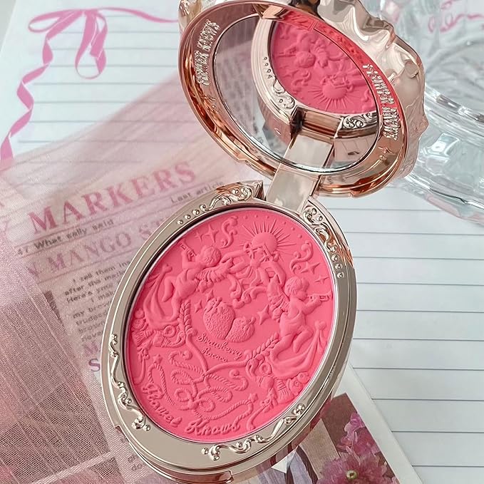 Flower Knows Violet Strawberry Rococo Glitter Lip Gloss G02+Strawberry Rococo Embossed Blush G01