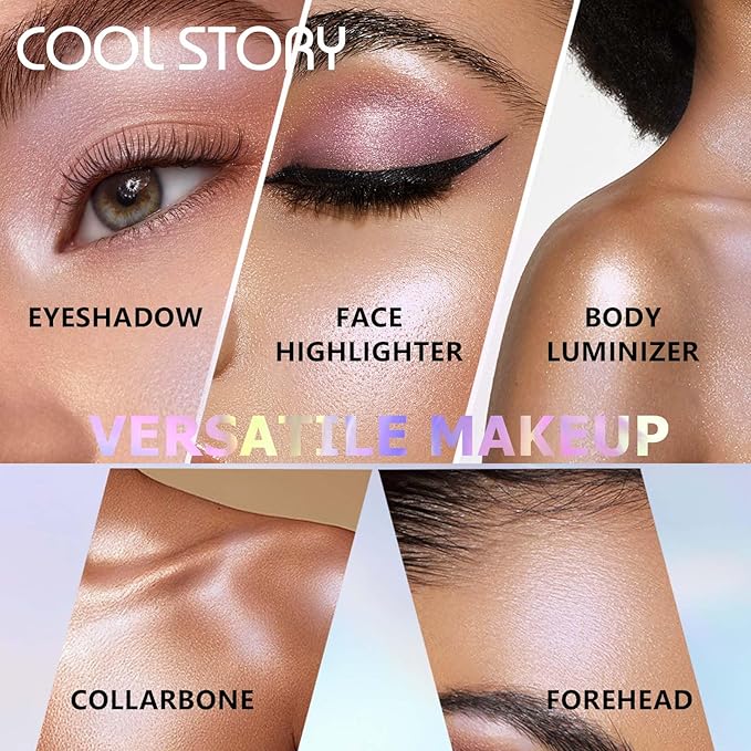 COOL STORY Face High Lighters Makeup Glitter Illuminator Pressed Powder Luminizers Eyeshadow Palette Powder for Face Body Cheek Skin 3#