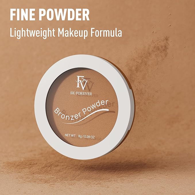 FV Bronzer Powder, Long Lasting Talc-Free Smooth Bronzing Powder, Buildable with Natural Glow Matte Finish, Contour Cheeks, Waterproof Bronzers for Medium Skin Tones (Deep Bronzer, 0.28 oz)