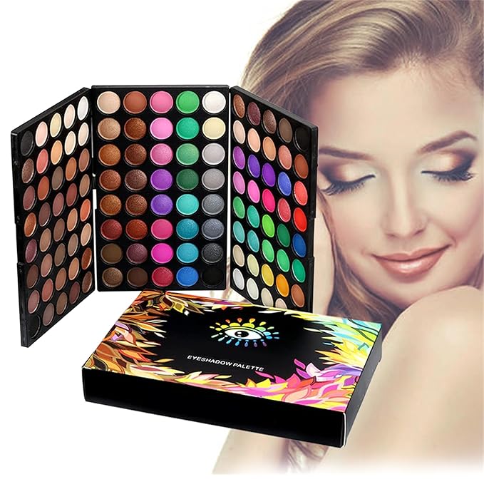 120 Colors Long Lasting Waterproof Highly Pigments Shiny Shimmers Glitter Eyeshadow Palette All in One Makeup Kits for Women Girls Holiday Make-up Gift Sets Xmas Essential Makeup Palette