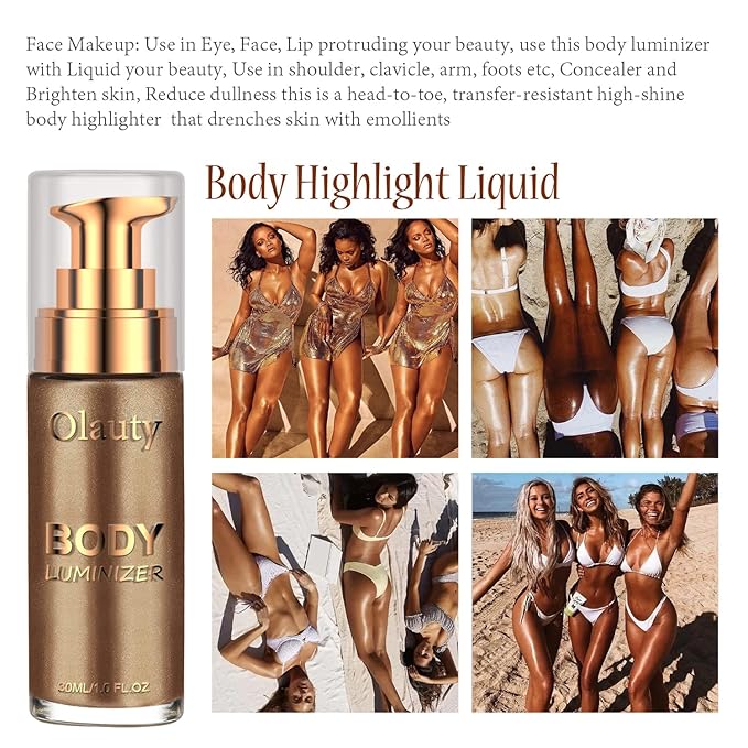 Liquid Illuminator, Firstfly Body Highlighter Makeup Smooth Shimmer Glow Liquid Foundation for Face & Body(#03 Glistening Bronze)