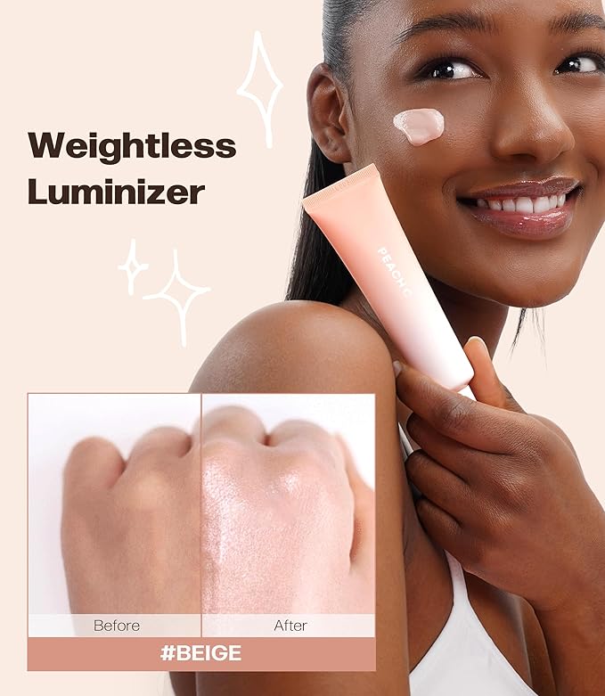 PEACH C Beige Glow Make Up Base - Hydrating, Moisturizing, Illuminating Pearl Make Up Base - Lightweight, Smudge-Proof & Pearly Shimmer Korean Makeup Primer Illuminating Face Cream (1.18 fl oz)