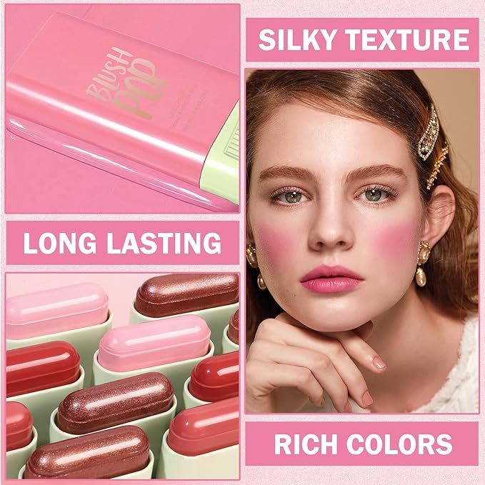 Cream Blush Stick for Cheeks Tinted Solid Moisturizer Makeup Blush Stick Natural Nude Makeup On-the-Go Blush stick for All Skin