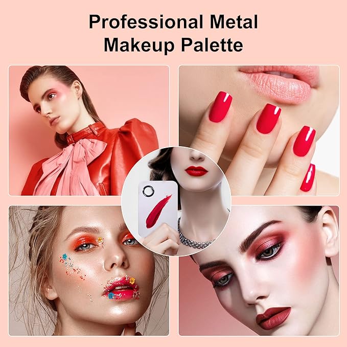Stainless Steel Metal Makeup Palette with Spatula Artist Tool for Mixing Foundation Nail-Art, Cosmetic Makeup Palette, Makeup Plate, 6×4"/Silver/2pcs
