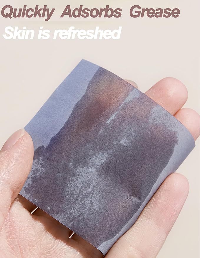 Bamboo Charcoal Oil Blotting Paper - 300 Sheets w/Mirror, Puff & Refills, Absorbs Excess Face Oil, Controls Shine, Gentle for Makeup Use