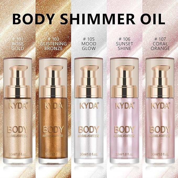 Body Shimmer Oil,Liquid Glow Illuminator Body Luminizer Glow For Body Face Smooth Radiant Bronzer Highlighter Foundation 1.0 Fl Oz#107