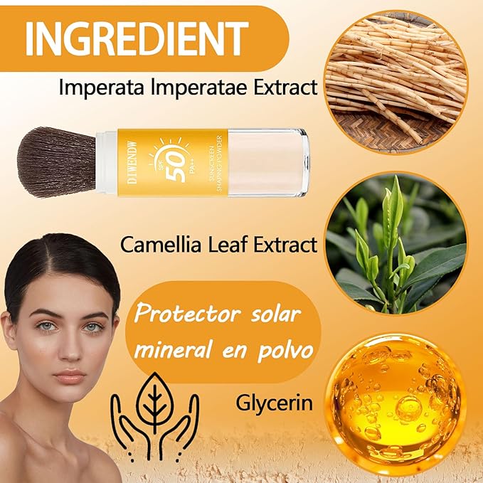 Mineral Sunscreen Setting Powder SPF 50 PA++,Breathable Sun Screen with Brush,Lightweight Long Lasting Oil Control Face Sunscreen,Matte Concealer Setting Powder for All Skin Types