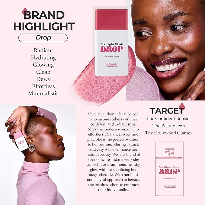 Spotlight Blush Drop (Sugar Fairy) | Luminous Rosy Cheek | Skincare-Infused Hydrating Formula | Vegan Certified | Natural Radiance | Buildable Color | All Skin Types | 1.01 fl oz