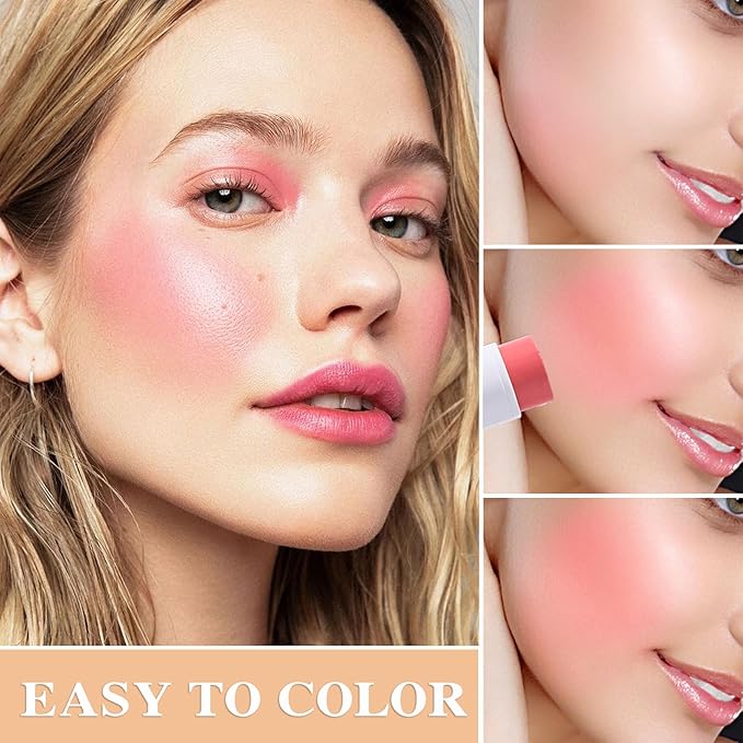 Cream Blush Stick with Brush and Makeup Sponge,Waterproof Multi Cream Makeup Stick,Lightweight,Long-lasting,2 in 1 Multi Blush for Cheeks & Lip Tint & Eyeshadow L