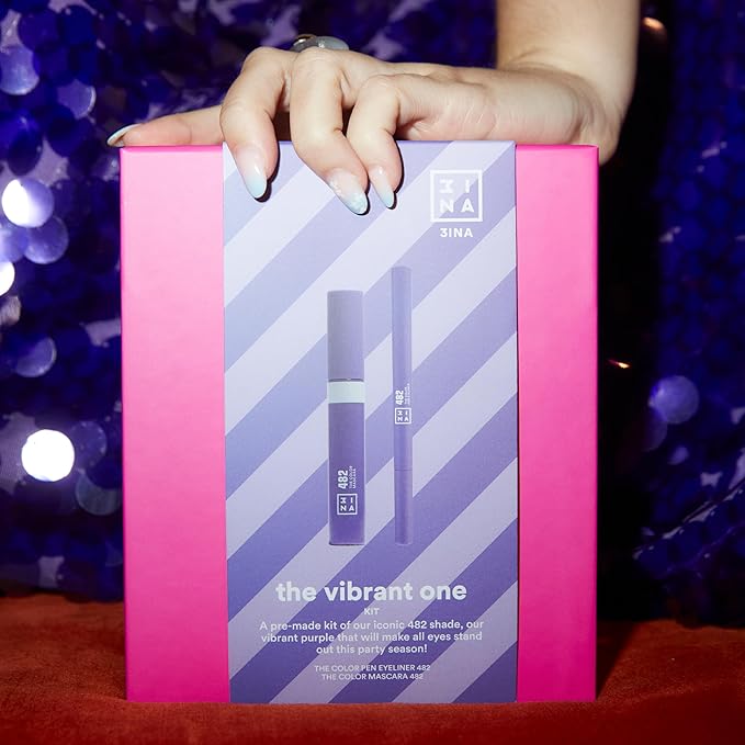 3INA MAKEUP - The Vibrant One Kit - Purple - Perfect Purple Set - The Colour Pen Eyeliner 482 + The Colour Mascara 482 - Durable and Bright Colour - Makeup Set - Vegan - Cruelty Free