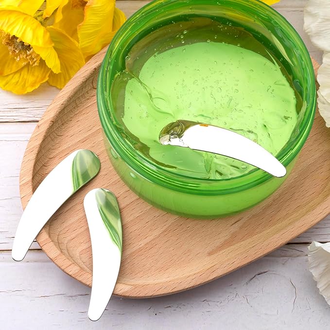 2pcs Mini Metal Makeup Spatula, Reusable Cosmetic Cream Spatulas Spoon, Skincare Scoop Applicator Facial Massage Beauty Tools for Mixing and Sampling Face Eye Cream- Silver