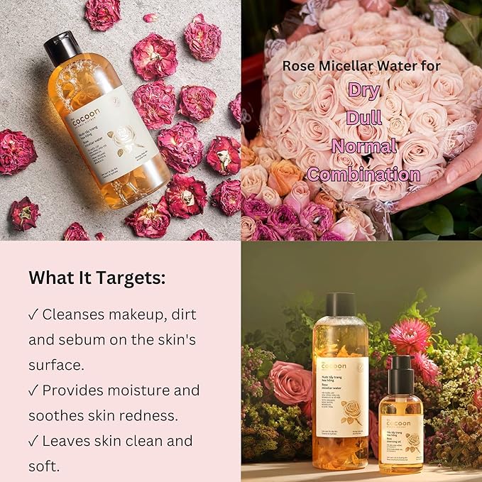 Cocoon Rose Micellar Water. Organic Hydrating Makeup Remover for Dry & Normal Skin (4.73 fl oz)