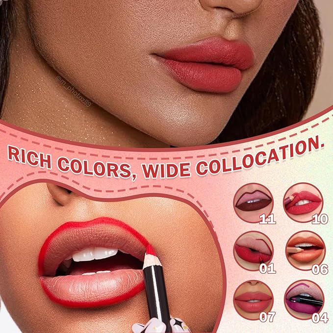 12 Colors Matte Lip Liner Pencil Set - Velvet Smooth, Long Lasting, High Pigmented Brown Lip Liner - Waterproof & Fade Resistant - Professional Makeup Gift Set for Women