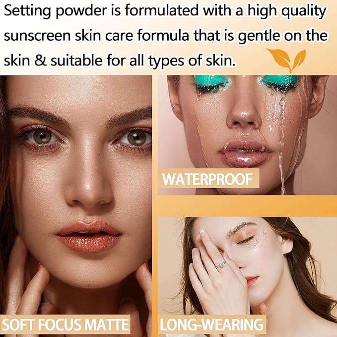 Mineral Sunscreen Setting Powder SPF 50 PA++,Breathable Sun Screen with Brush,Lightweight Long Lasting Oil Control Face Sunscreen,Matte Concealer Setting Powder for All Skin Types