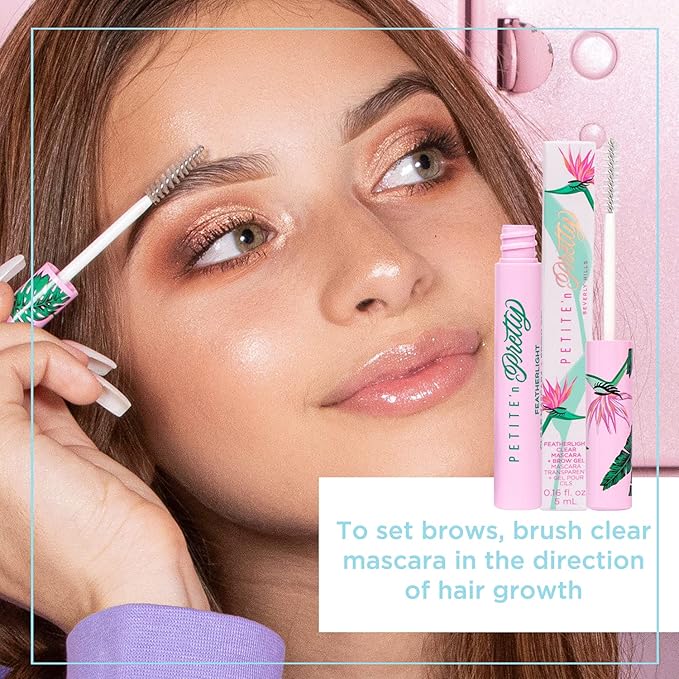 Petite 'n Pretty Everyday At First Glow Makeup & Featherlight Clear Mascara Set for Kids, Teens, & Tweens - Natural 3-in-1 Palette with Lip Gloss, Dual Purpose Brow & Lash Gel, Non-Toxic