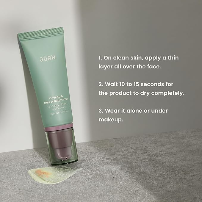 JOAH Cooling and Correcting Primer, Blurring and Cooling Face Primer, Centella Asiatica and Aloe Vera Extract to Reduce Redness, Help Calm Irritated Skin, Cruelty Free, 1.01 fl oz