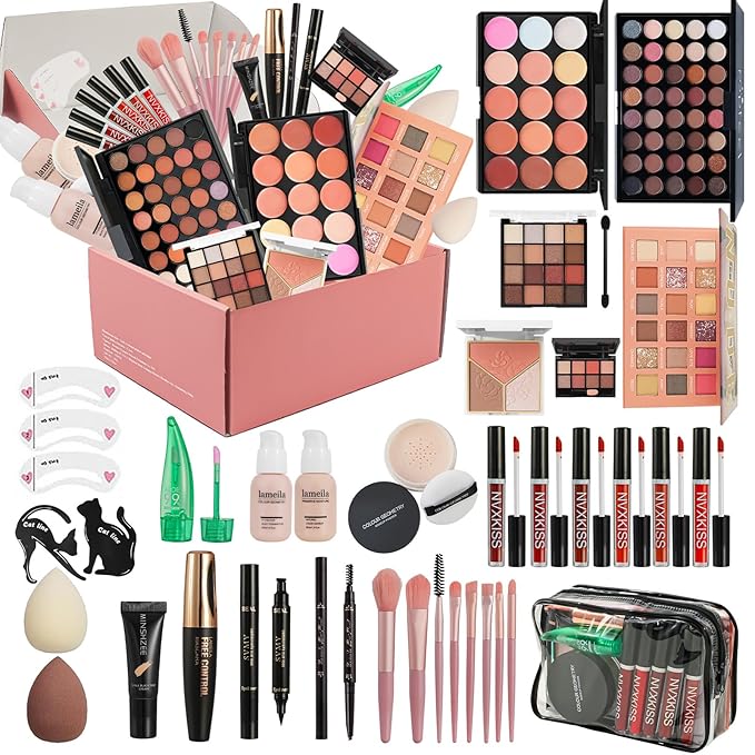 All in One Makeup Kit for Women Full Kit,Makeup Set for Women, Includes Eyeshadow Palette/Foundation/Lipstick/Eyeliner/Mascara/makeup Brush,Makeup Gift Set for Halloween & Birthday&Holiday&Everyday.