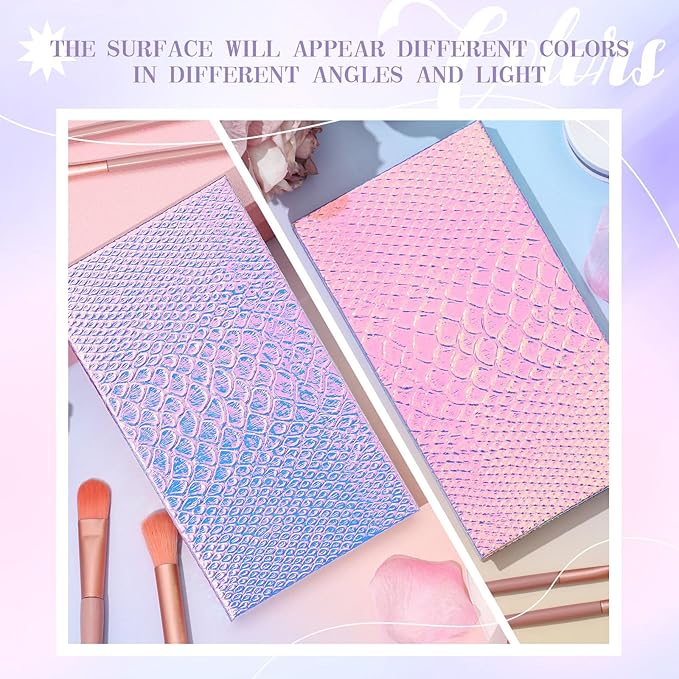 2 Pieces Magnetic Mermaid Empty Palette with Mirror and 36 Pcs Adhesive Metal Stickers Large Mermaid Makeup Empty Palette for Eyeshadow Lipstick Blush Powder