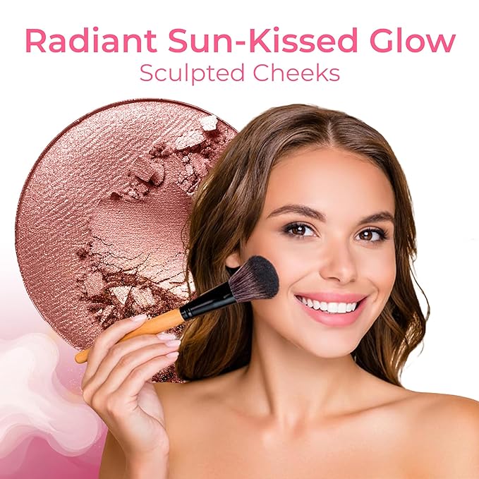 16pc STARTER KIT with 10 BRUSHES SET (DEEP TAN) Mineral Makeup Bare Face Loose Powder Includes Matte Foundation, Veil Primer, Blush, Bronzer, Translucent Finishing Setting Powder SPF 30 Travel Size