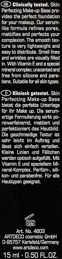 ARTDECO Skin Perfecting Make-Up Base - Creates Matte & Even Complexion - Balancing Makeup Base with Mineral Complex - Primer for Long Lasting Makeup - Face Primer - Foundation - Vegan - 0.52 Fl Oz