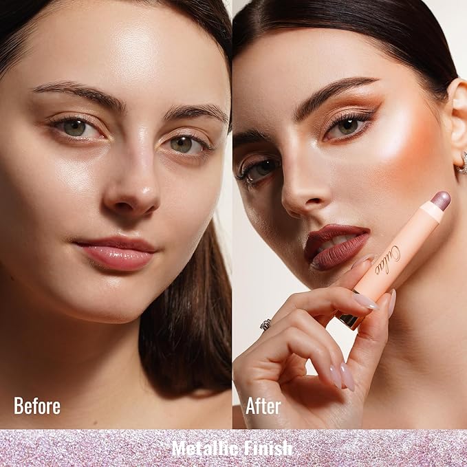 Oulac Face Highlighter Stick, Multi-use Cream Highlighter Makeup Stick, Face Highlighters & Luminizers, No Caking or Dragging, Metallic Finish, Vegan & Cruelty-Free, H1 Cream