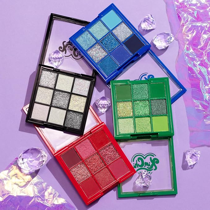 KimChi Chic Jewel Collection Eyeshadow Palette - Pigmented Blendable Matte & Glitter Shades, Long Lasting, Cruelty Free, Includes Jewel Stickers, Diamond